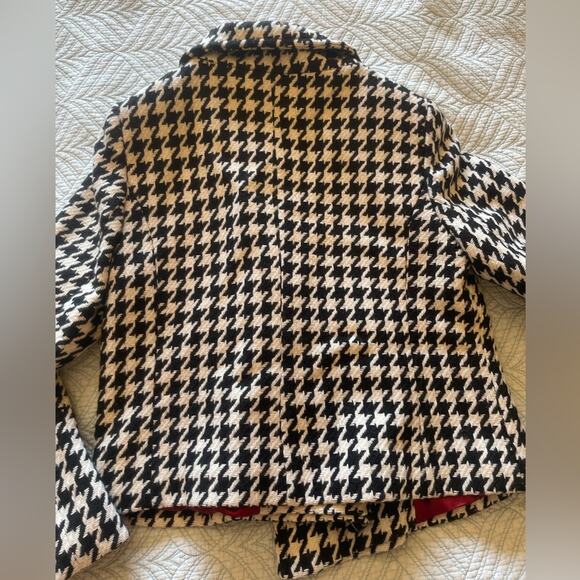 VTG Black Rivet Retro Hounds Tooth Wool Blend Jacket Black & White Large - Picture 12 of 14